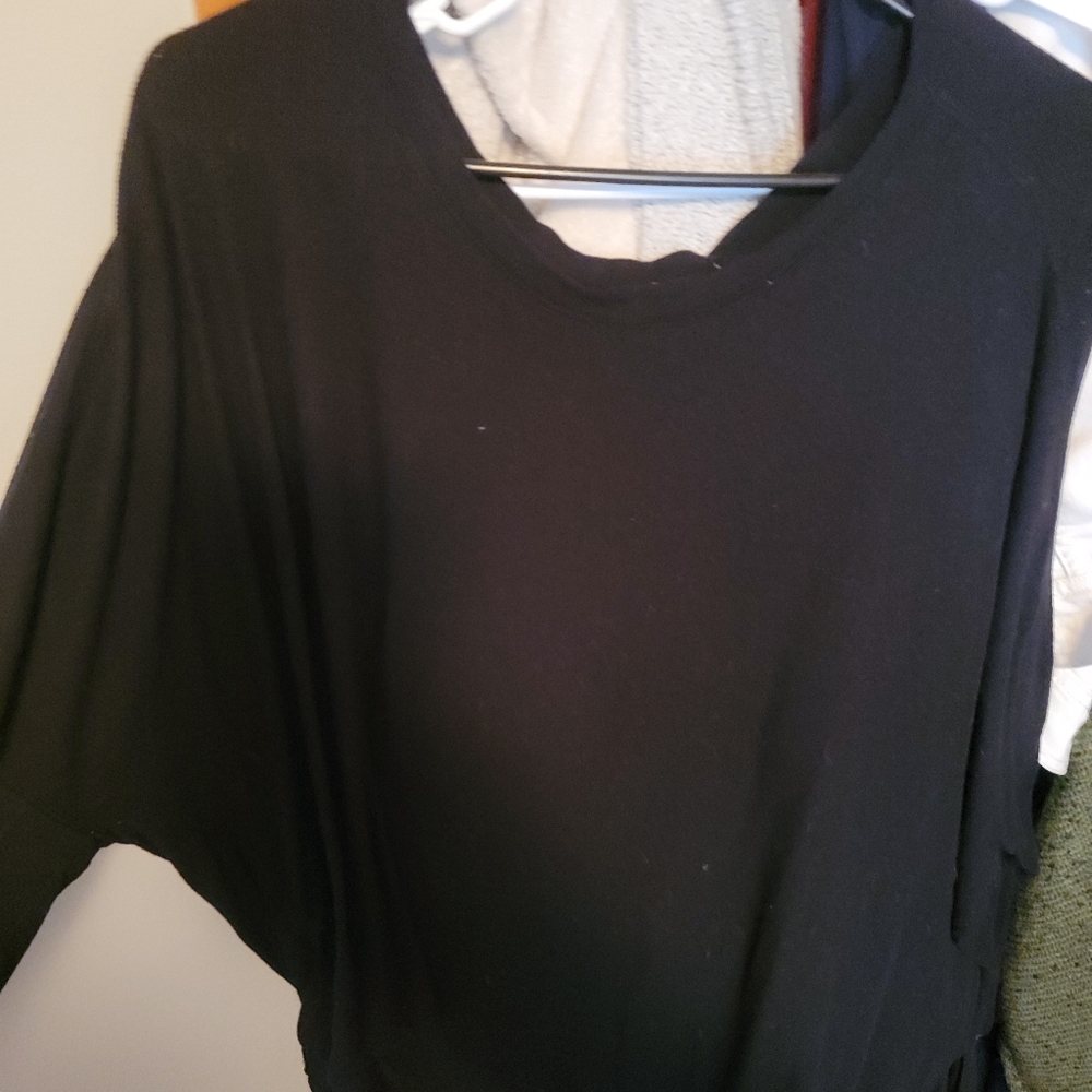 WOMENS 3/4 SLEEVE RIBBED FLOWY SHIRT